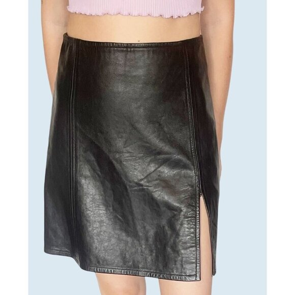 Vintage VERA PELLE Black Faux Leather Mini Skirt Punk Goth Size 26 / 2 - Picture 1 of 8
